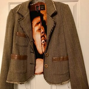 Bob Marley wool blazer w brown leather size 6